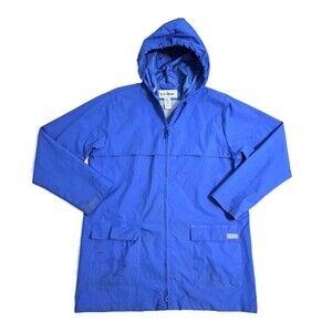 LL Bean PVC Rain Coat Jacket Parka Women's Medium Vintage Blue Waterproof Hooded